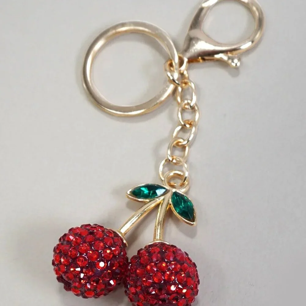 Rhinestone‎ Red Cherry Drop Keychain Bag Backpack Charm